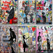 Carteles e impresiones de pintura al óleo abstracta de Banksy, arte de graffiti, pintura artística, lienzo de pared, decoración del hogar 2024 - compra barato