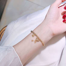 Yun ruo pulseira elástica para mulheres, bracelete para presente de aniversário cor ouro rosa, joias em aço titânio que brilham 2024 - compre barato