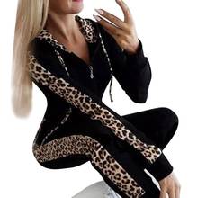 Retro Fashion Casual Women Leopard Long Sleeve Hooded Sports Top Pants Tracksuit Sweatshirt Sweatsuit Jogging 2024 - buy cheap