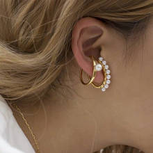 2Pcs/Set Vintage Ear Cuff Personality Simple Gold Alloy C Shape Non-pierced Pearl Earrings Women Fashion Jewelry Accessories 2024 - buy cheap