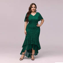 Evening Dress Green V-Neck Floral Print Pleat Mermaid Elegant Empire Short Sleeves Tea-Length Plus Size Women Formal Gowns D1004 2024 - купить недорого