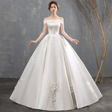 Wedding Dress 2021 New Classic Satin Boat Neck Floor-length Lace Up Ball Gown Off The Shoulder Princess Luxury Vestido De Noiva 2024 - buy cheap