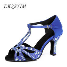 DKZSYIM Blue Latin Dance Shoes Satin Rhinestone Women Ballroom Tango Dance Shoes Red For Girls Dance Sandals High Heels 6-10CM 2024 - buy cheap