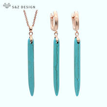 S&Z Unique Long Synthetic Turquoises Dangle Earrings Jewelry Set 585 Rose Gold Anti-allergy Eardrop For Women Girl Party Jewelry 2024 - buy cheap
