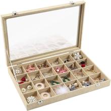Caja de almacenamiento de exhibición de joyas con tapa transparente, organizador de collares y pendientes, 24 rejillas, color amarillo 2024 - compra barato