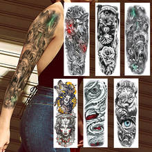 Tatuagem temporária guerreiro militar, arte corporal para homens e mulheres, manga grande, olho mau falso, lobo e flor 2024 - compre barato