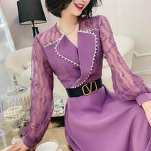 New Women's Spring autumn Elegant Lace Stitching Dress Vestidos Ladies fashion Long sleeve Beading Sweet Slim Dress R720 2024 - buy cheap
