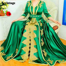 Sevintage 3/4 Sleeves Moroccan Kaftan Evening Dress Satin Lace Muslim Prom Gowns Middle East Women Party Dresses Abaya Dubai 2024 - buy cheap