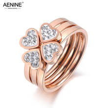 AENINE Fashion 3 In 1 Rose Gold CZ Crystal Love Heart Flower Ring Jewelry Stainless Steel Wedding Ring For Women Girls AR19074 2024 - buy cheap