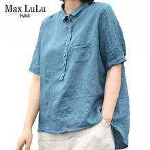 Max LuLu-blusas góticas coreanas para mujer, Tops holgados de lino de gran tamaño, camisas informales de manga corta con bolsillo, moda de verano 2020 2024 - compra barato