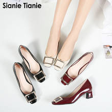 Sianie Tianie-zapatos de charol de piel sintética para mujer, calzado de oficina, tacones altos, moda clásica, talla grande 43 44 2024 - compra barato