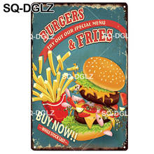 [Semente] hambúrgueres e batatas fritas, placa de metal vintage para decoração de bar, bar de pôster e arte em metal, borden 2024 - compre barato