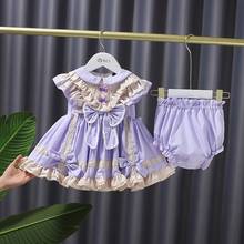 Conjunto de ropa de otoño para niña, vestido de princesa Lolita, con volantes, lazo de encaje, vestidos de bebé + Pantalones cortos PP S12147 2024 - compra barato