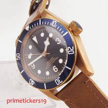 Relógio automático masculino 41mm corgeut mostrador preto rotativa moldura de vidro safira movimento pulseira de couro marrom 2024 - compre barato