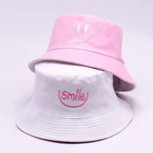 Cute White Pink Print Smile Letter Women Bucket Hat Double Sided Smiling Face Unisex Fashion Bob Cap Hip Hop Gorro Men Summer 2024 - buy cheap