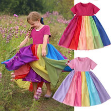 Summer Colorful Short Sleeve Girls Dress Princess Rainbow Long Prom Gown Wedding Evening Kids Dresses for Girls Size 2-6 Years 2024 - buy cheap