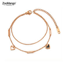 ZooMango Trendy Bohemia Stainless Steel Double Layer Heart Charm Bracelets For Women CZ Crystal Chain Link Jewelry ZB20109 2024 - buy cheap