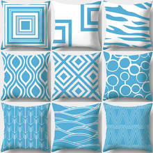 Funda de cojín de poliéster con diseño geométrico azul, cubierta decorativa para sofá, 40932 2024 - compra barato
