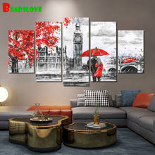 Pintura de diamantes 5d diy amantes abstractos caminando bajo la lluvia con paraguas rojo 5 piezas, bordado de diamantes, mosaico redondo cuadrado completo 2024 - compra barato