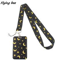 Flyingbee X1371 Yellow Moon Star Black Fashion Lanyards ID Badge Holder Bus Pass Case Cover Slip Bank Credit Card Holder 2024 - buy cheap