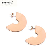 BOBOTUU Trendy Titanium Steel Geometric Semicircle Stud Earrings For Women Bohemia Rose Gold Hyperbole Earrings Jewelry BE19212 2024 - buy cheap