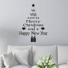 Pegatinas de pared de Merry Christmas árbol para niños, pósteres artísticos con diseño de Feliz Año Nuevo, estrellas, regalos para decoración del hogar 2024 - compra barato