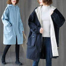 Femmes Women Jackets Oversize Autumn Winter Thicken Cotton Hooded Outerwear Spring Vintage Zipper Big Pocket Long Windbreaker 2024 - buy cheap