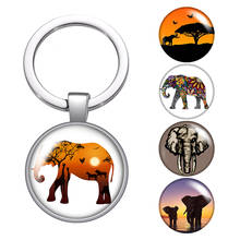 Llavero con forma de elefante africano para hombre y mujer, llavero con diseño de animales, cabujón de cristal, bolso, llavero de coche, soporte de anillo de color plateado 2024 - compra barato