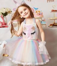 2021 Summer Clothes Set Baby Girls Clothing Sequined Unicorn Top + Rainbow Mesh Skirt Suit Girl Princess Dress Children Clothes 2024 - buy cheap