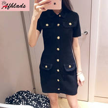 Small fragrance peter pan collar dress female 2020 spring and summer ladies slim thin single-breasted short sleeve mini dress 2024 - buy cheap