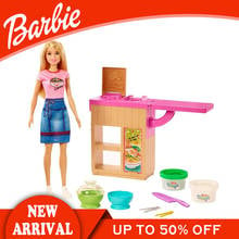 Original Brand Barbie Girl Doll Toy Noodle Maker Playset Featuring Making Workstation Accessories Pretend Funny GHK43 For Gift 2024 - buy cheap