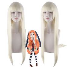 Peruca para cosplay de kakegurui yomozuki, peruca feminina de cabelo sintético liso e longo, loiro, para halloween e festas, 80cm 2024 - compre barato