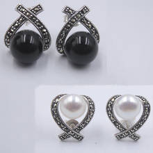 Pure 925 Sterling Silver Stud Earrings For Women with Onyx and Mother of Pearl 2024 - buy cheap