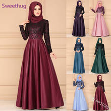 Muslim Abaya Dress Woman Vintage Islamic Clothing Elegant Lace Pleated Kaftan Dubai Turkish Long Sleeve Party Evening Dresses 2024 - buy cheap
