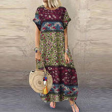 Floral Print Women's Long Dresses O-neck Short Sleeve Patchwork Dress Female 2021 Summer Casual Boho Loose Vestidos Ladies 2024 - buy cheap