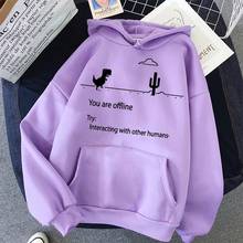 Anime Cartoon Dinosaur Letter Print Hoodies Women Hooded Oversized Pullover Harajuku Kawaii Loose Streetwear Sweatshirts y2k 2024 - buy cheap