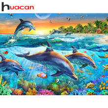 Huacan pintura com miçangas para bricolagem, kit de arte de golfinho quadrado completo com bordado de diamantes, mosaico de decorações para casa 2024 - compre barato