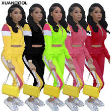 XUANCOOL 2020 Women Colorful Patchwork Zipper Up Jackets Pencil Pants Suits Sporty Two Piece Tracksuit Outfit Casual S-XXL 2024 - buy cheap