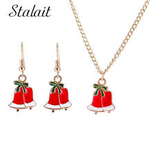 Christmas Red Bell Pendant Necklace Earrings Set Green Bow Enamel Gold Alloy Jewelry For Women Christmas Birthday Gifts Jewelry 2024 - buy cheap