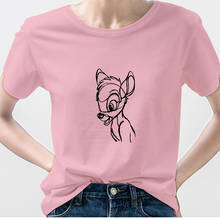 Disney розовый футболка Бэмби расписанные вручную Графические футболки Топ Feminino эстетику 90s модная одежда в европейском стиле летняя уличная Hipster 2024 - купить недорого