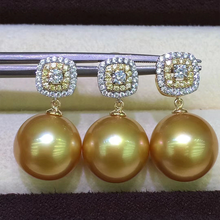 HENGSHENG-pendientes y colgantes de circonita de oro de 14k para mujer, conjunto de joyería de lujo, perlas doradas del océano Natural redondas de 11,5-12mm 2024 - compra barato