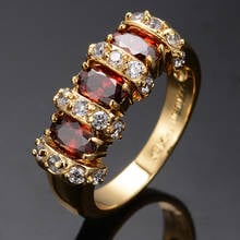 Luxury Female Red Crystal Stone Ring Charm Gold Color Thin Wedding Rings For Women Cute Bride Oval Zircon Engagement Ring 2024 - buy cheap