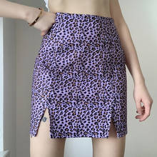 Falda morada con abertura de cintura alta para mujer, falda fina con estampado de leopardo que combina con todo, primavera y verano, 2021 2024 - compra barato