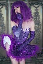 Purple Crystal Feather Mini Dress Sexy Women Ballroom Dance Costume Nightclub Bar Party Show Stage Wear Performance Rave Clothes 2024 - buy cheap