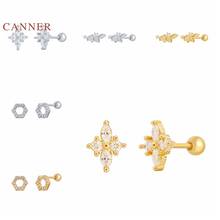 CANNER 1PC Real 925 Sterling Silver Earrings For Women Hexagonal Leaf Thread Stud Earrings Zircon Korean Jewelry Pendientes 2024 - buy cheap