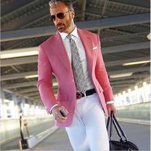 Costume Homme Hot Pink Suit Men Blazer Formal Men Suit With White Pants Smart Casual Business Terno Slim Fit Tuxedo 2 Pieces 2024 - buy cheap