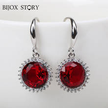 BIJOX STORY 925 Silver Earring round shaped Amethyst Ruby Gemstone Drop Earrings Elegant Jewelry for female Wedding Party Gifts 2024 - buy cheap