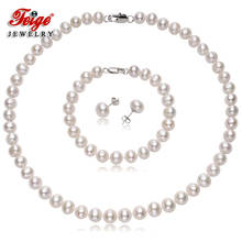 Women's Fashion 8-9mm White Natural Freshwater Pearl Necklace Jewelry Set 925 Silver Accessories Beauty Anniversary Gifts FEIGE 2024 - buy cheap