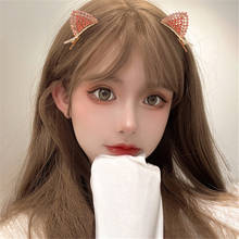 2021 moda coreano bonito gato orelha hairpin zircon cintilante lado clip gato feminino franja clipe duckbill grampo de cabelo 2024 - compre barato