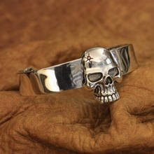 LINSION 925 Sterling Silver Skull Bangle Mens Biker Rock Punk Bangle 9A009 Fit 6.3 ~ 8.0 inches Wrist 2024 - buy cheap